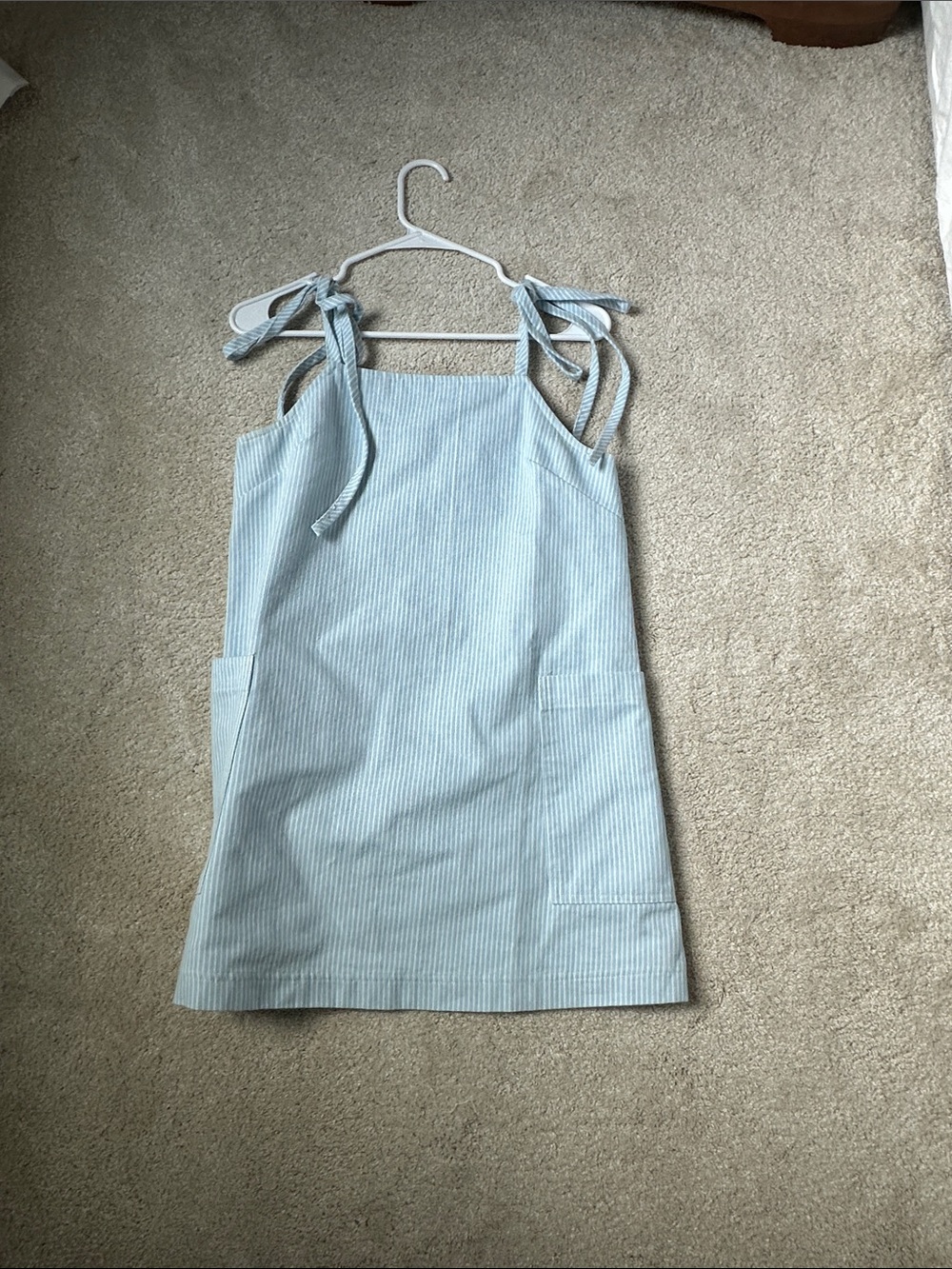 Light Blue Pinstripe Tie-Shoulder Sundress